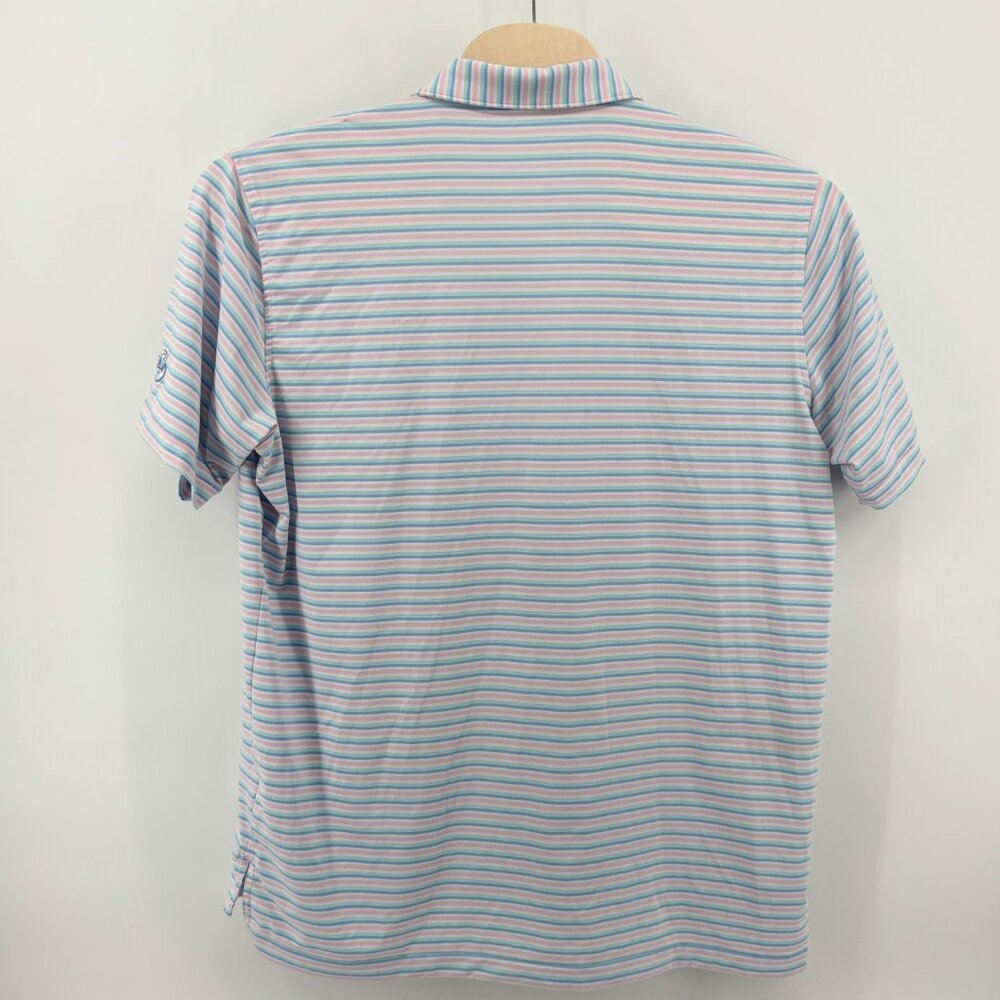 Peter Millar Mens Blue/Pink Striped Logo Summer Comfort SS Performance Polo XL - Picture 3 of 9